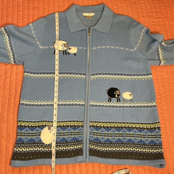 Vintage Allison Daley Fair Isle Black Sheep Knit Cardigan Sweater Full Zip sz 1X - Picture 13 of 16